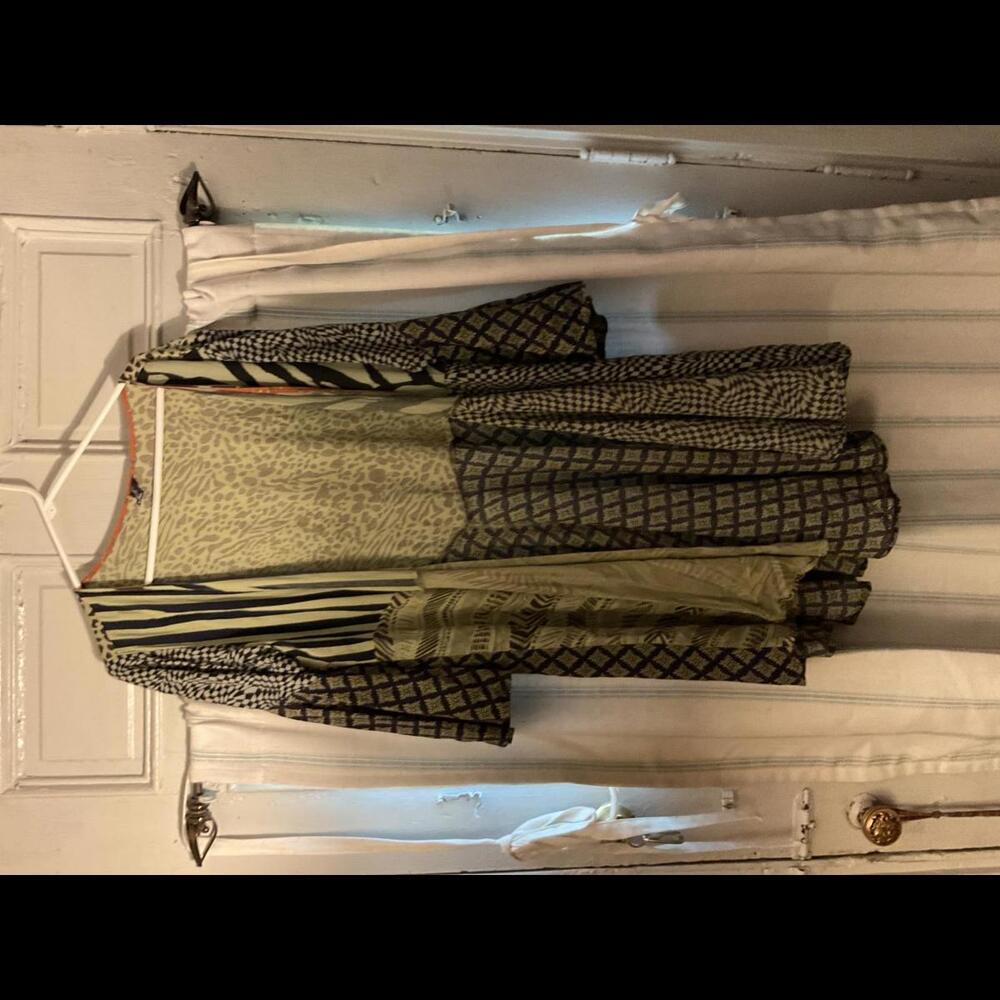 Sacred Threads Mixed Fabric Greens And Black Kimo… - image 1